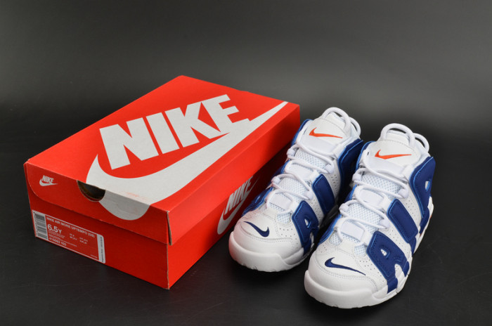 nike air more uptempo “knicks” white/deep royal blue womens 415082-103